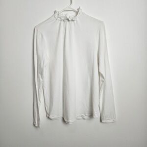 Hinson Wu Top Size S Georgia Ruffled Neck Stretch‎ Cotton Modal White READ